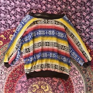 Brown, red, yellow, blue geometric design shirt